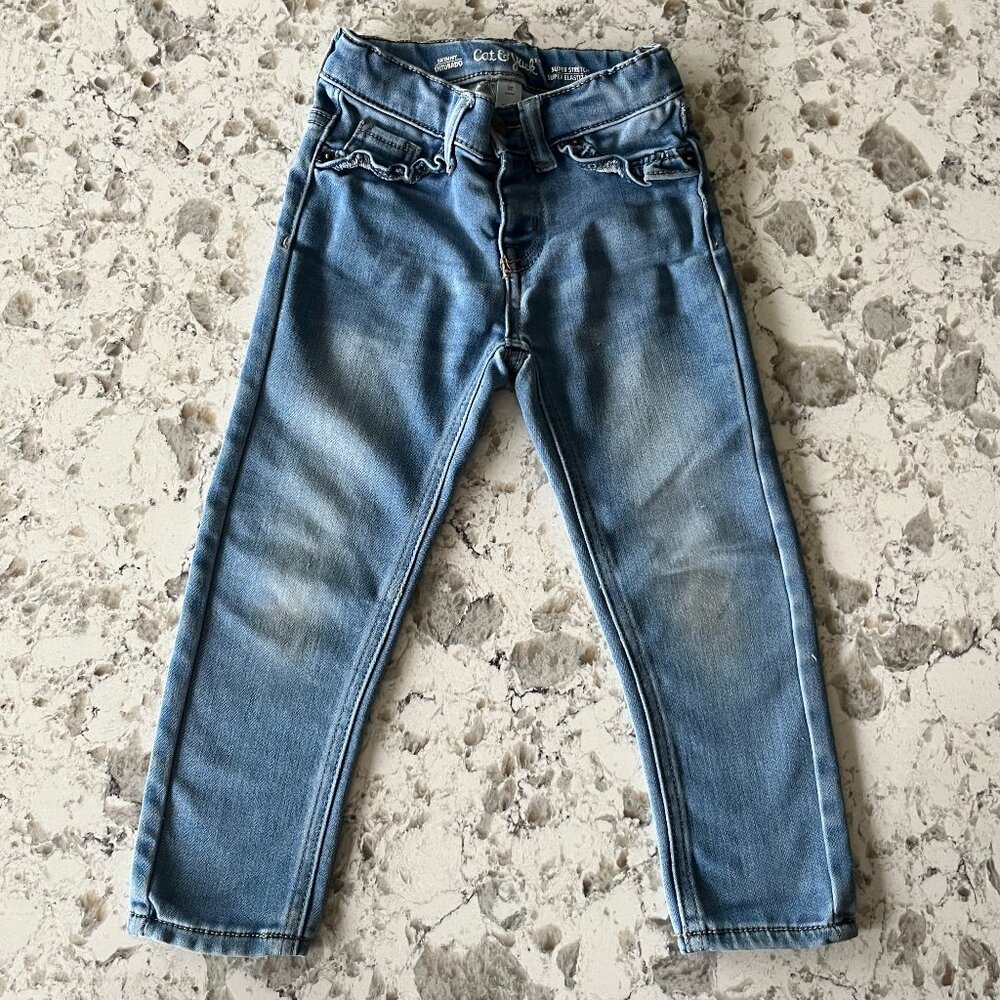 Cat & Jack medium wash ruffle jeans 3T